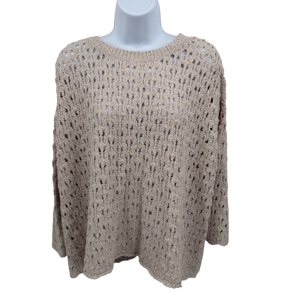Eileen Fisher M Tan Organic Cotton Fluff Bracelet Sleeve Top Cashmere Knit NWT - Picture 5 of 16